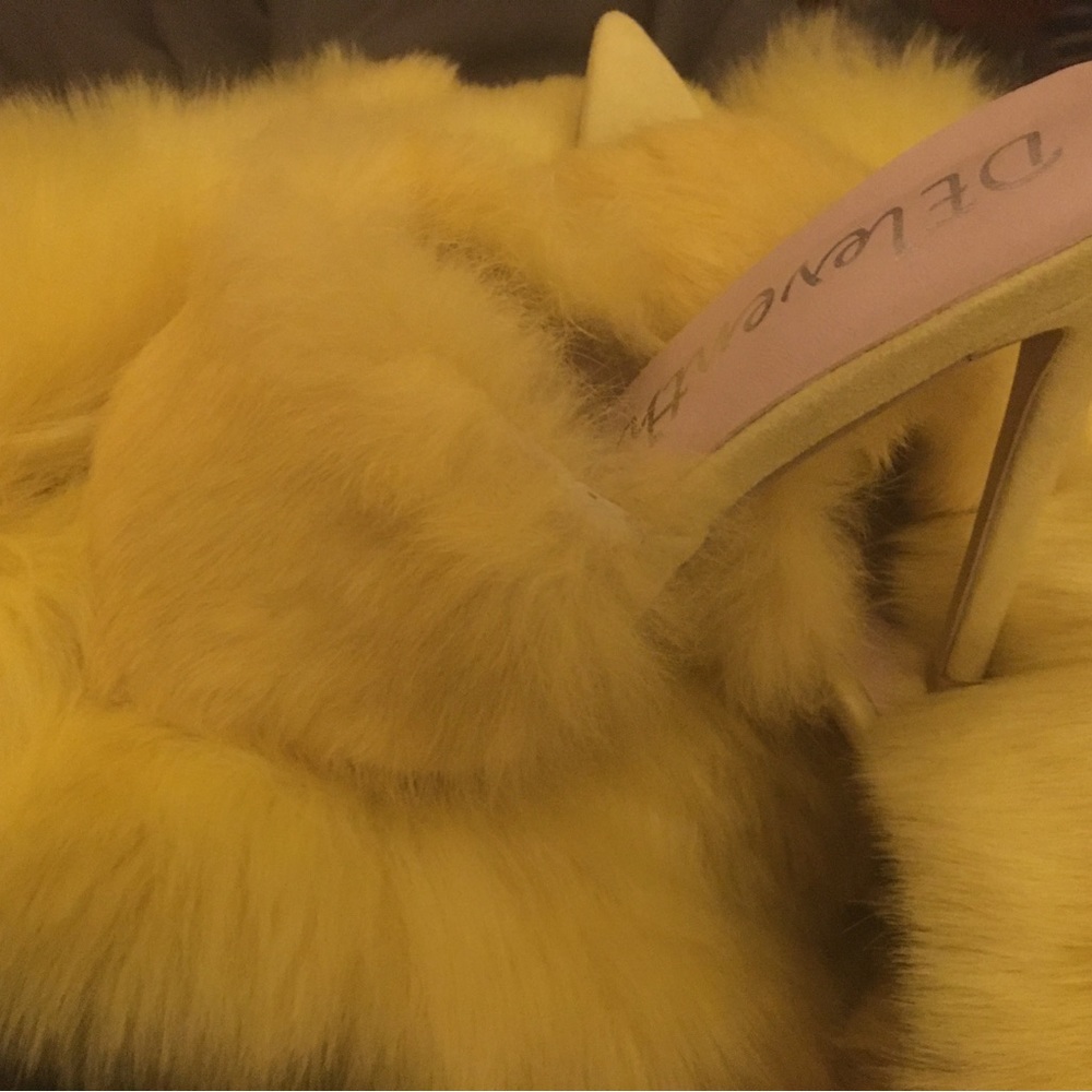 Yellow faux fur boa scarf rabbit fur heel slid on sexy shoes - Picture 4 of 6